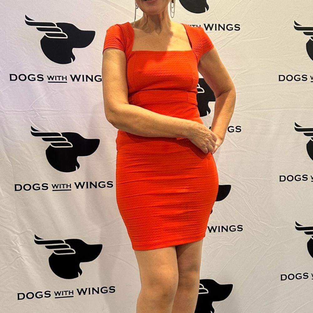 Just Me Elegant Red Dress with Cap Sleeves, Size S